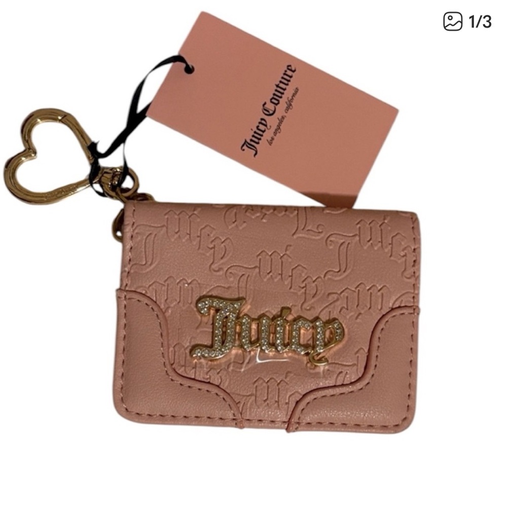 Juicy Couture Pink Card Holder with Gold Heart Keychain